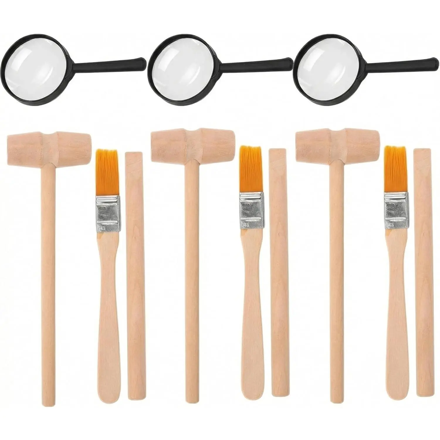 Archaeological Excavation Tools for Kids: 3 Sets Dinosaur Fossil Digging Kits with Mini Hammer Chisel Brush Scraper and Magnifier Science Kits for Dino Eggs and Gem Digfidget toys