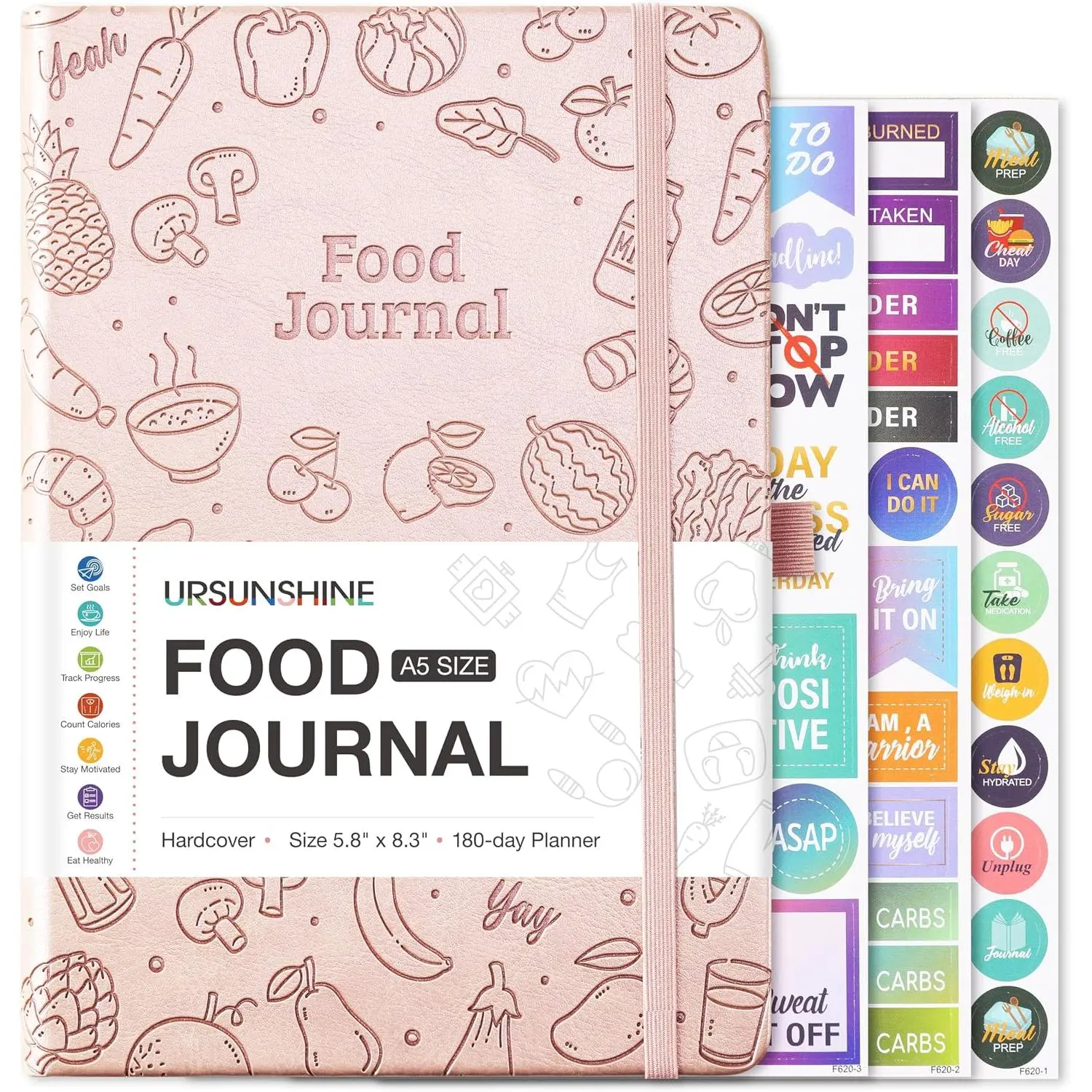 Journal - Journal for Women , 5.8" x 8.3", 6 Months Meal Planner to Count Calories  Journals for Women/Men, Keep  Diet & Achieve Fitness Goals - Rose