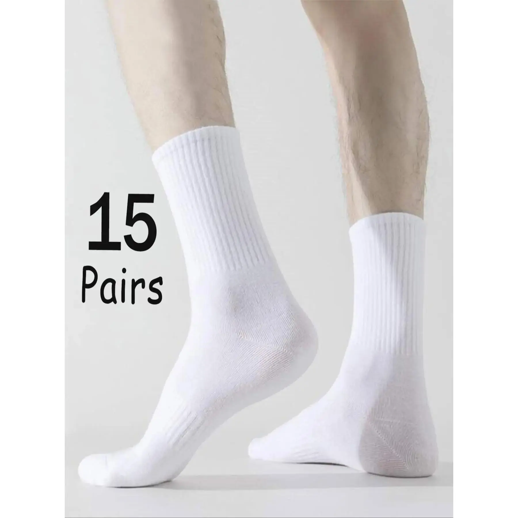 Men's Solid Crew Socks, Casual Moisture Wicking Mid Calf Socks, Soft Comfy Breathable Plain Socks for All Seasons and Daily Wear