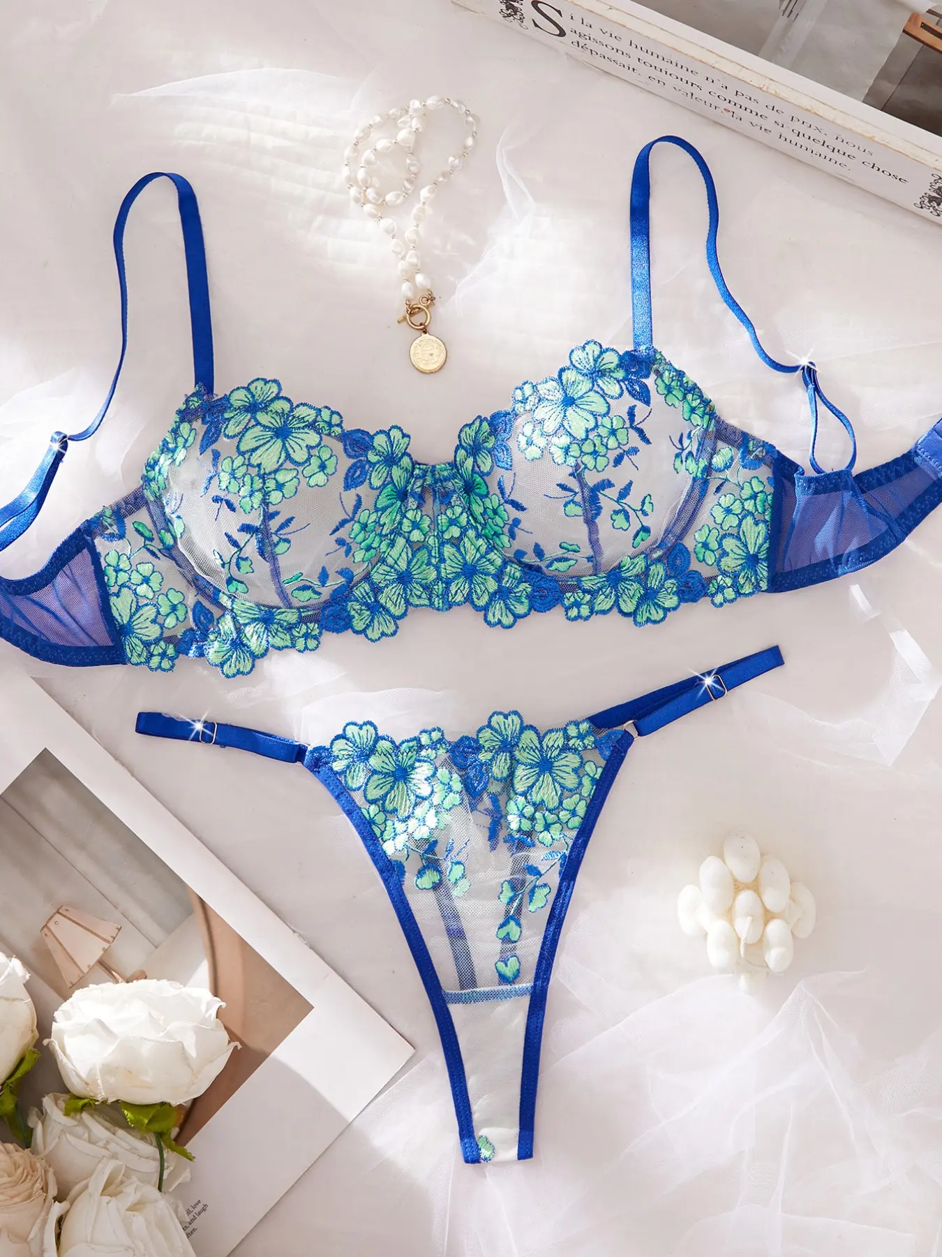 Women's Ditsy Floral Bra Set, Panties, Underwire Medium Support, Fitted Party Wear, 2-Piece Lingerie, Perfect for Intimate Occasions, Valentine's Gift