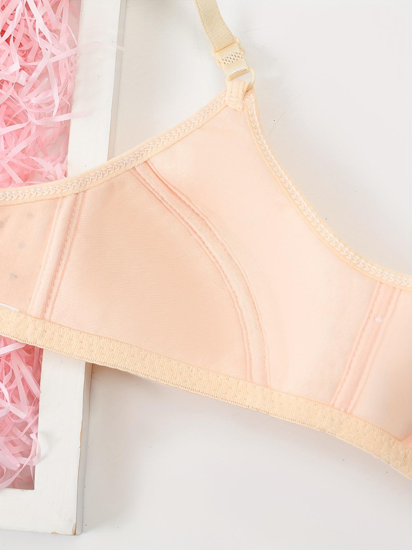 Youth Training Bras 4-Pack - Polyester Blend, Spaghetti Strap, Slight Stretch Fabric, Heart Pattern with Bow Detail, Non-Removable Padding, Regular Fit, Knit - for Ages 12 and Under
