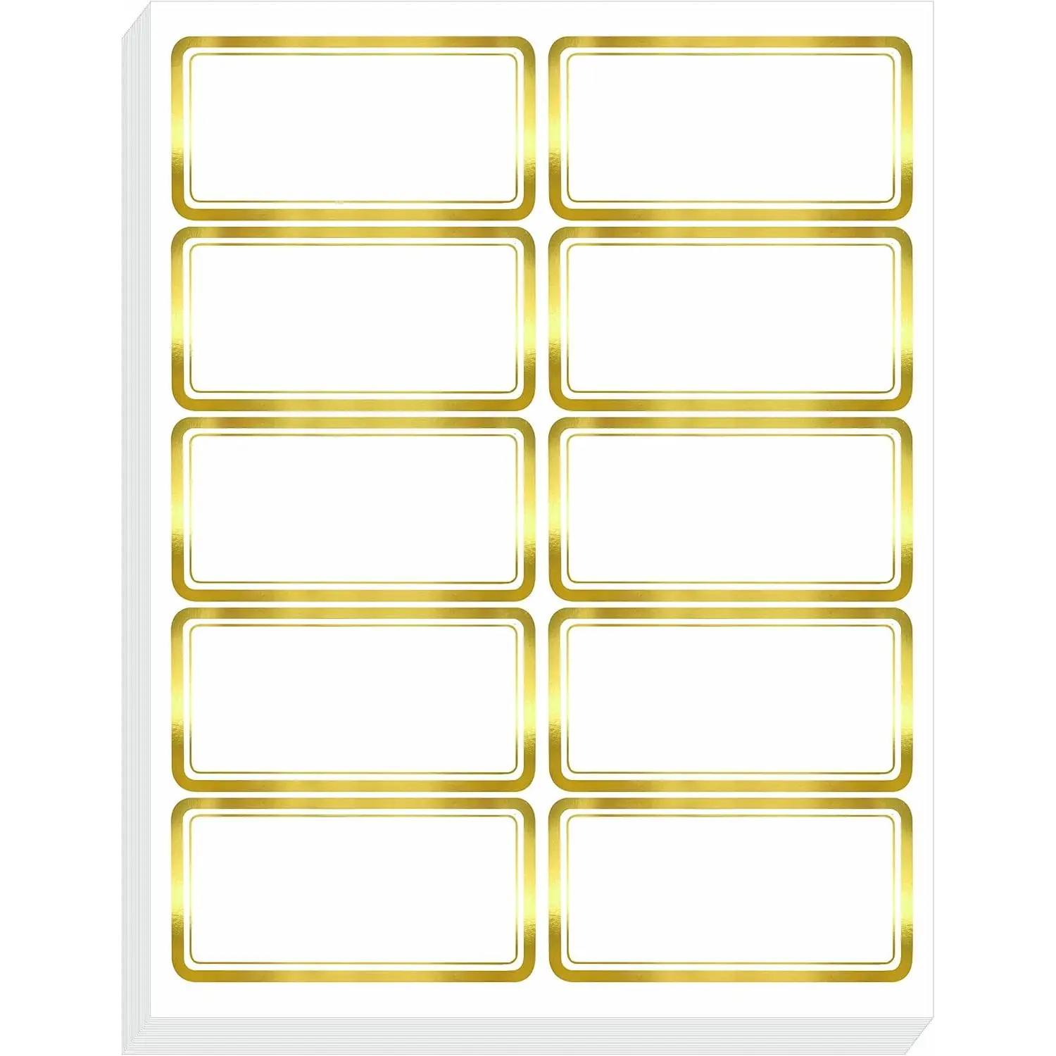 200 count  Metallic Name Labels, Blank Name Tag Stickers with Permanent Adhesive Writable Stickers with Metallic  Border for School Office  (Letter Size per Sheet, Each Measures 2" x 4")