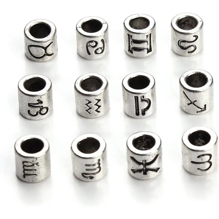 60 count Antique  Tone Zodiac  Charm 4mm Hole Horoscope  Fit European Bracelet