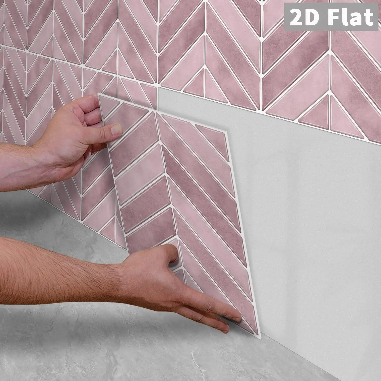 10Pcs/Box GST PE Foam Crystal Tile Stickers, Pink Tone Herringbone Self‑Adhesive Wall Tiles, Waterproof Oil‑proof Shock‑resistant, Peel and Stick Backsplash for Kitchen, Bathroom, Ceiling, Old Tile & Wood Surface, Home Decor