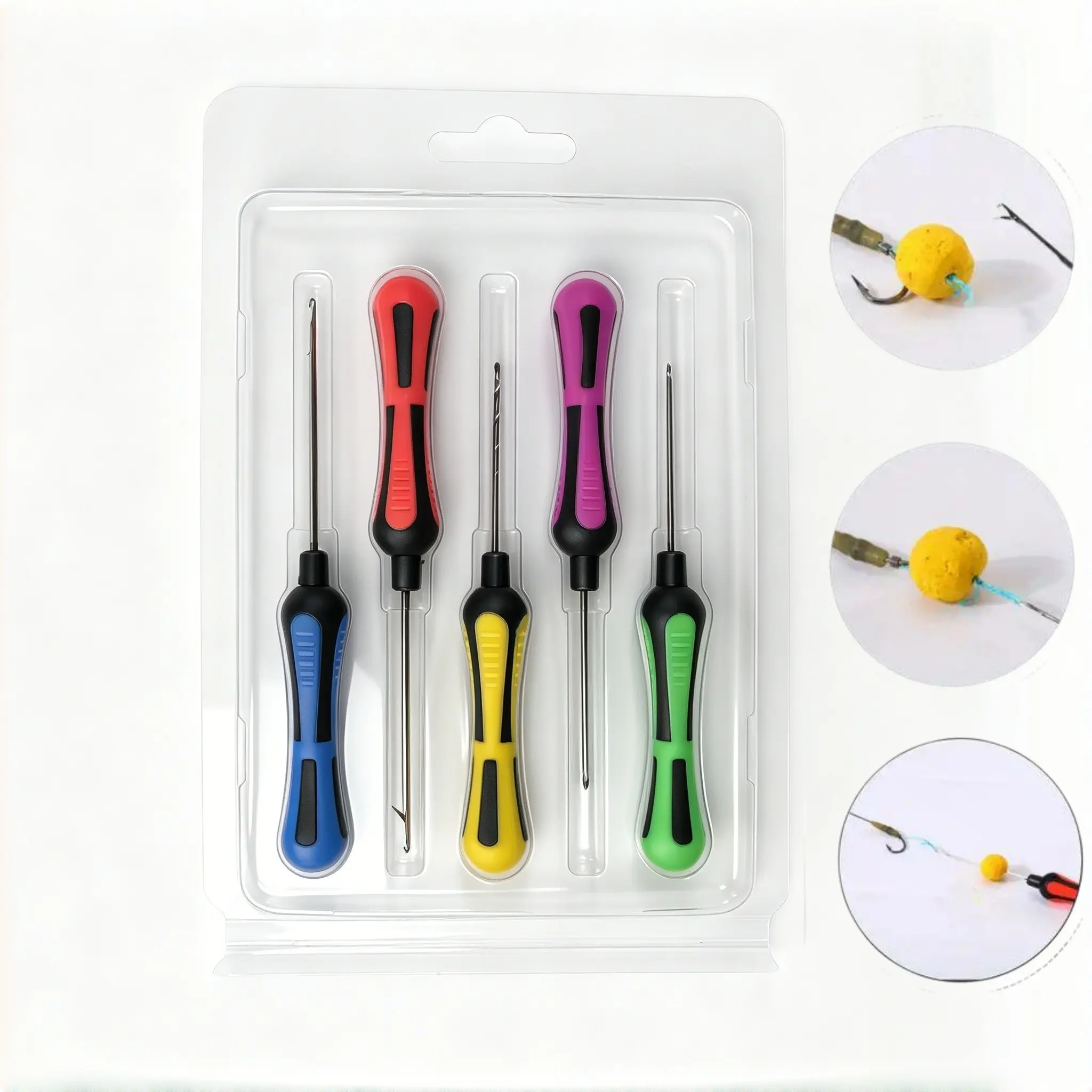 5Pcs Carp Fishing Boilie Needle Kit Multi Function Bait Drill Baiting Tool Set Non-Slip Handle Stainless Steel Bait Threader Tackle Accessories