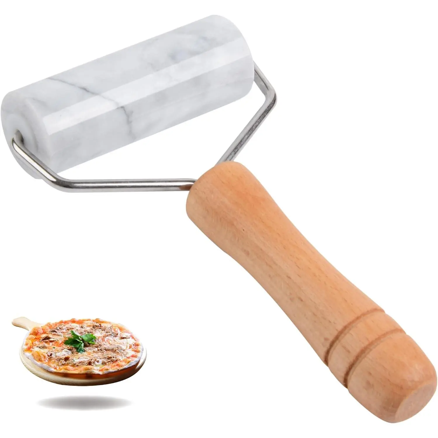 Small Marble Rolling Pin Pizza Roller, Non-Stick T-Type Marble Dough Roller for Cake Baking Tortilla Fudge Pizza Cookies and Other Kitchen Baking Cooking (Type 2 White)