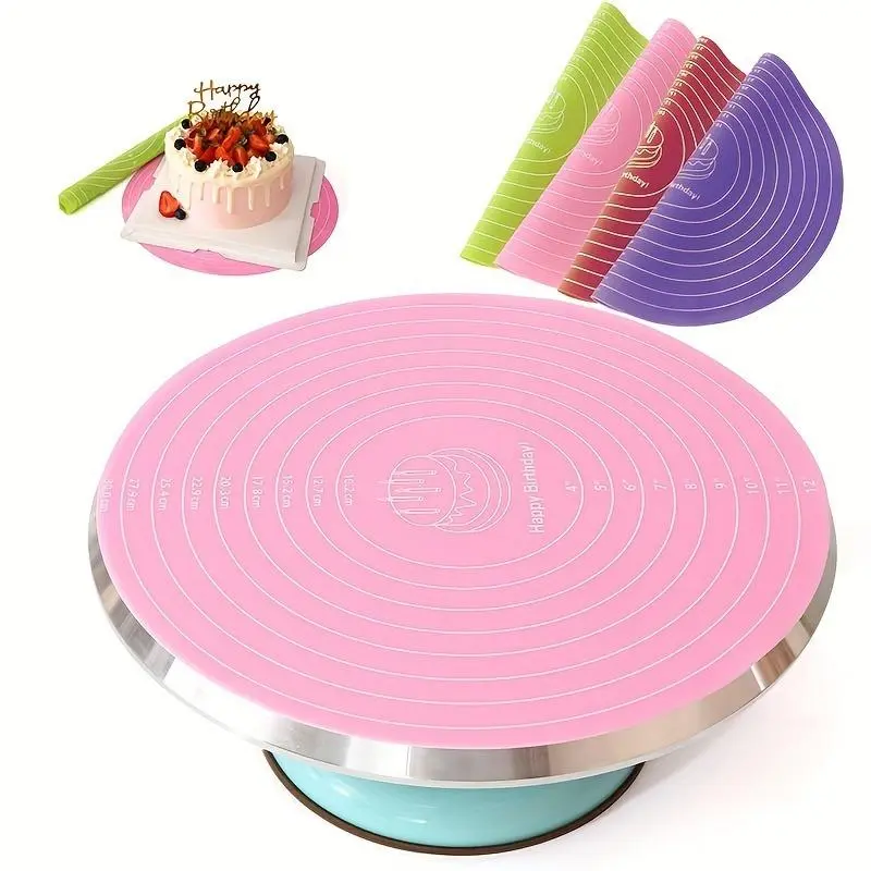Modern Silicone Cake Turntable Mat, 1 Count Non-stick Cake Rotating Mat with Measurement Value, Heat Resistant Baking Mat for Cake Decorating, Baking Accessories