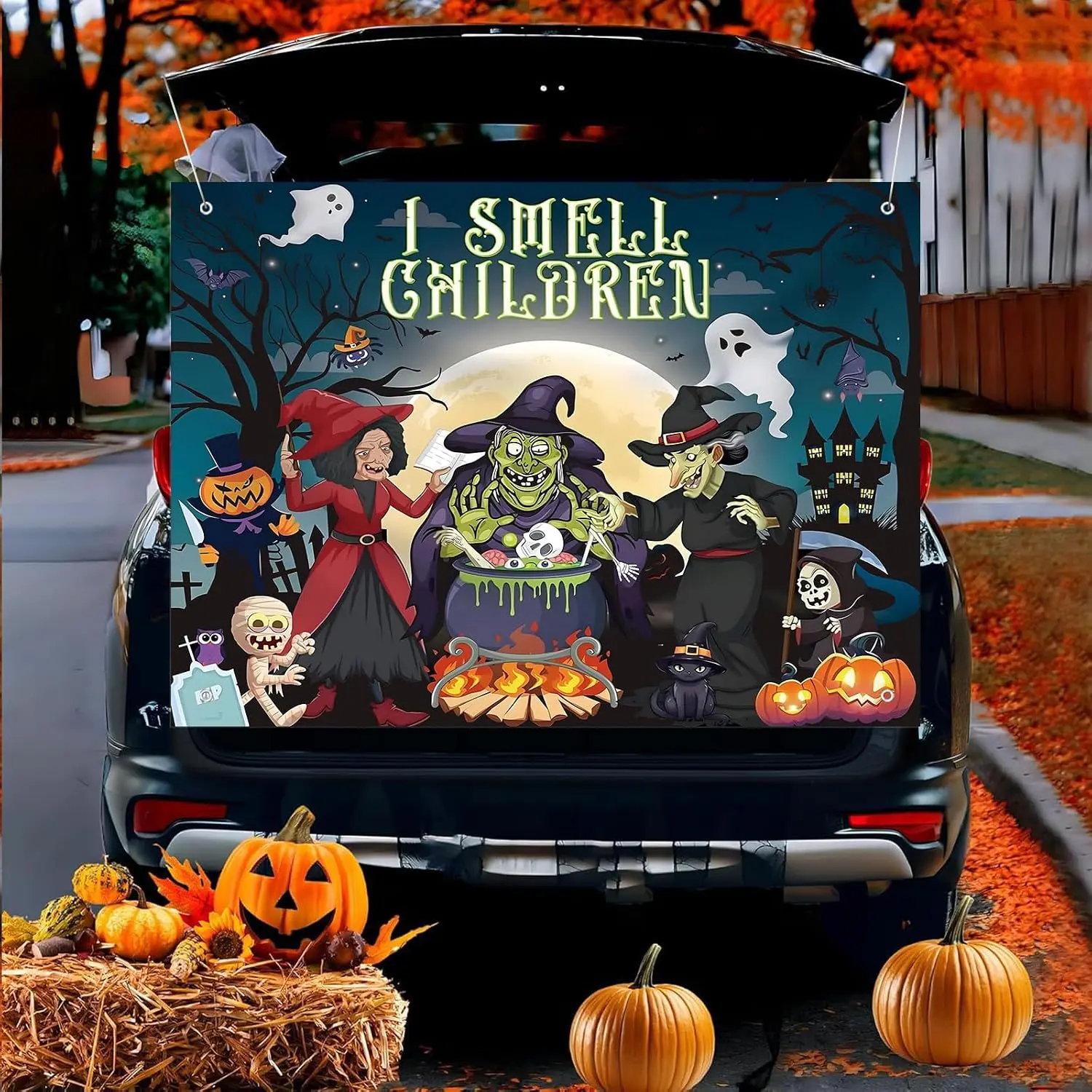 Halloween Trunk Or   Decoration Kits for Suv Banner, I Smell  Backdrop Banner for Halloween  Garage Door Haunted House  Trunk Decor