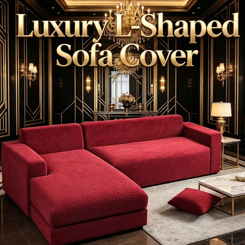Elastic Universal Sectional Sofa Slipcover, Light Water Repellent Couch Cover, Washable Easy To Clean, Leaf Pattern Furniture Protector For L Shape Corner Sofa