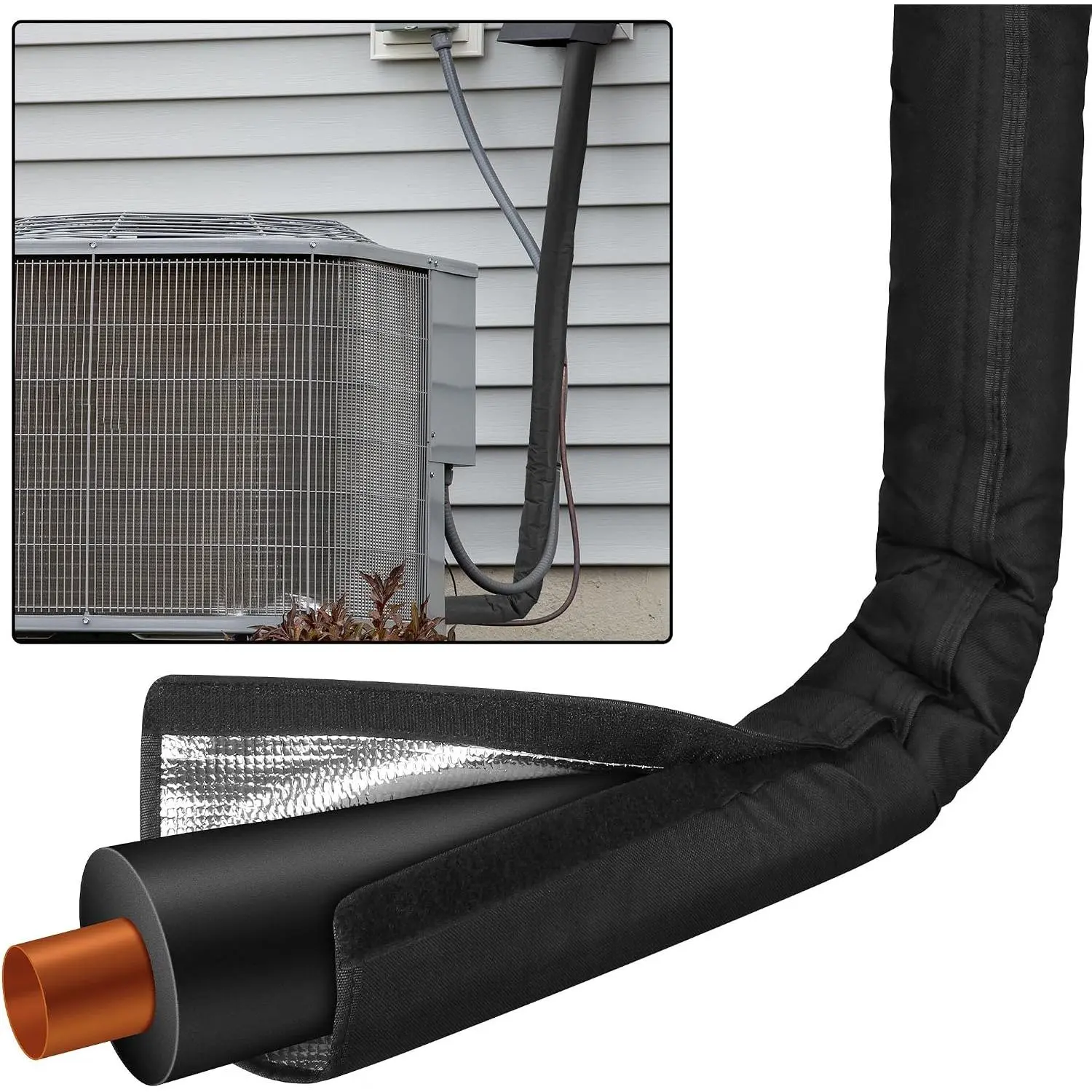 HVAC Copper Pipe Insulation Cover, 72''x10.2'' Outdoor Mini Split AC Heating System Line  Tube Protector Sleeve, Flexible Insulation Wrap for Central Air Conditioner and Heat Pump, Black 1 count