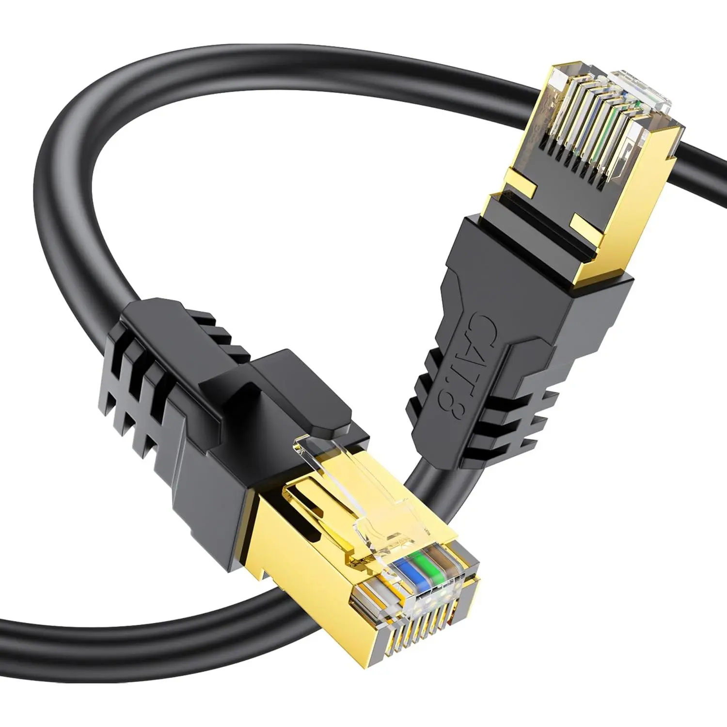 Cat 8 Ethernet Cable 8FT, High Speed 40Gbps 2000Mhz 26AWG Gold Plated RJ45 Connector, Indoor Outdoor Use for PC Modem Router Gaming, Faster Than Cat7 Cat6 Cat5