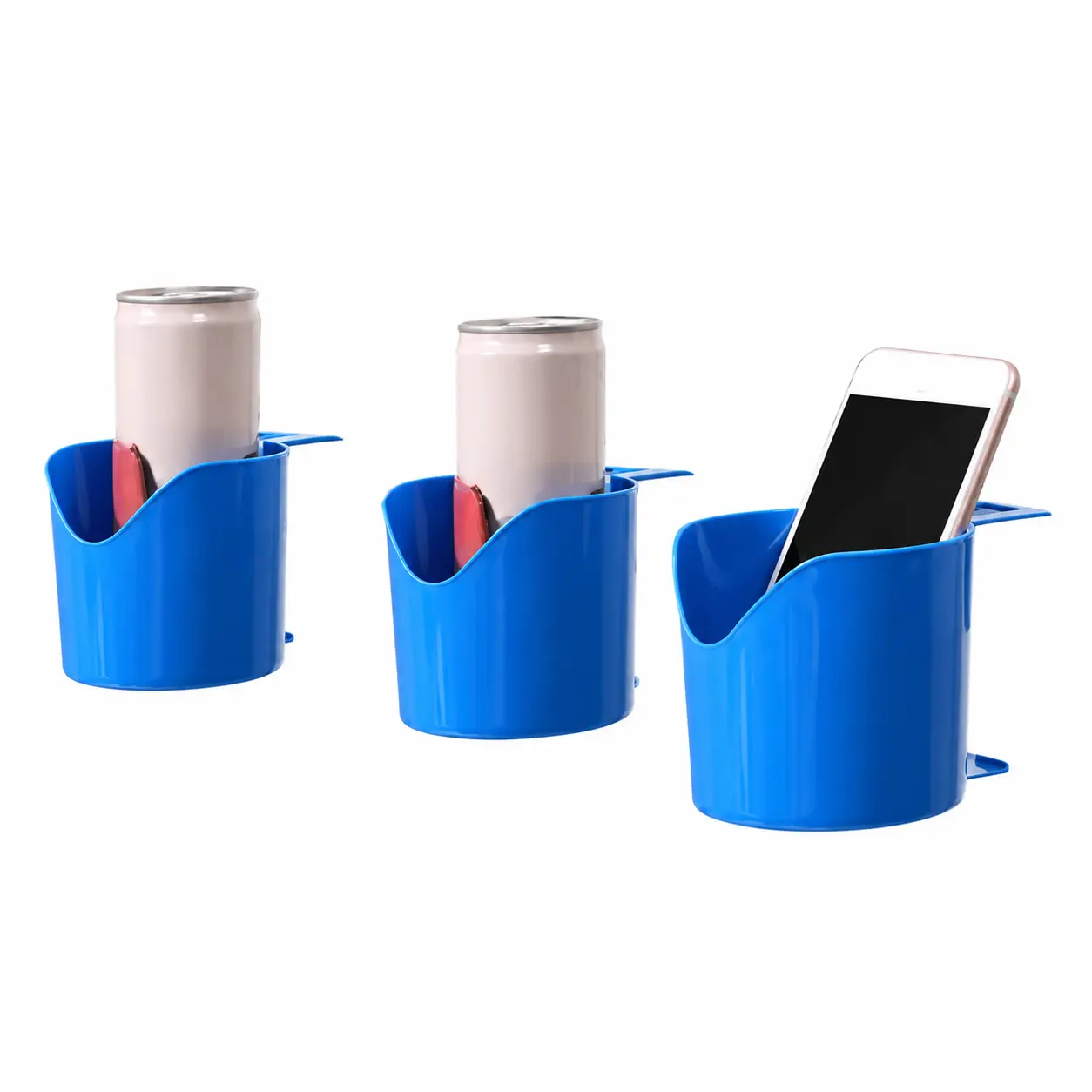 Heavy-Duty Outdoor Cup Holder Set – 2-Pack Spill-Resistant Drink and Smartphone Caddy with Universal Clamp Design for Round Pool Posts, Deck Railings, and Patio Furniture – Durable All-Weather Storage Solution