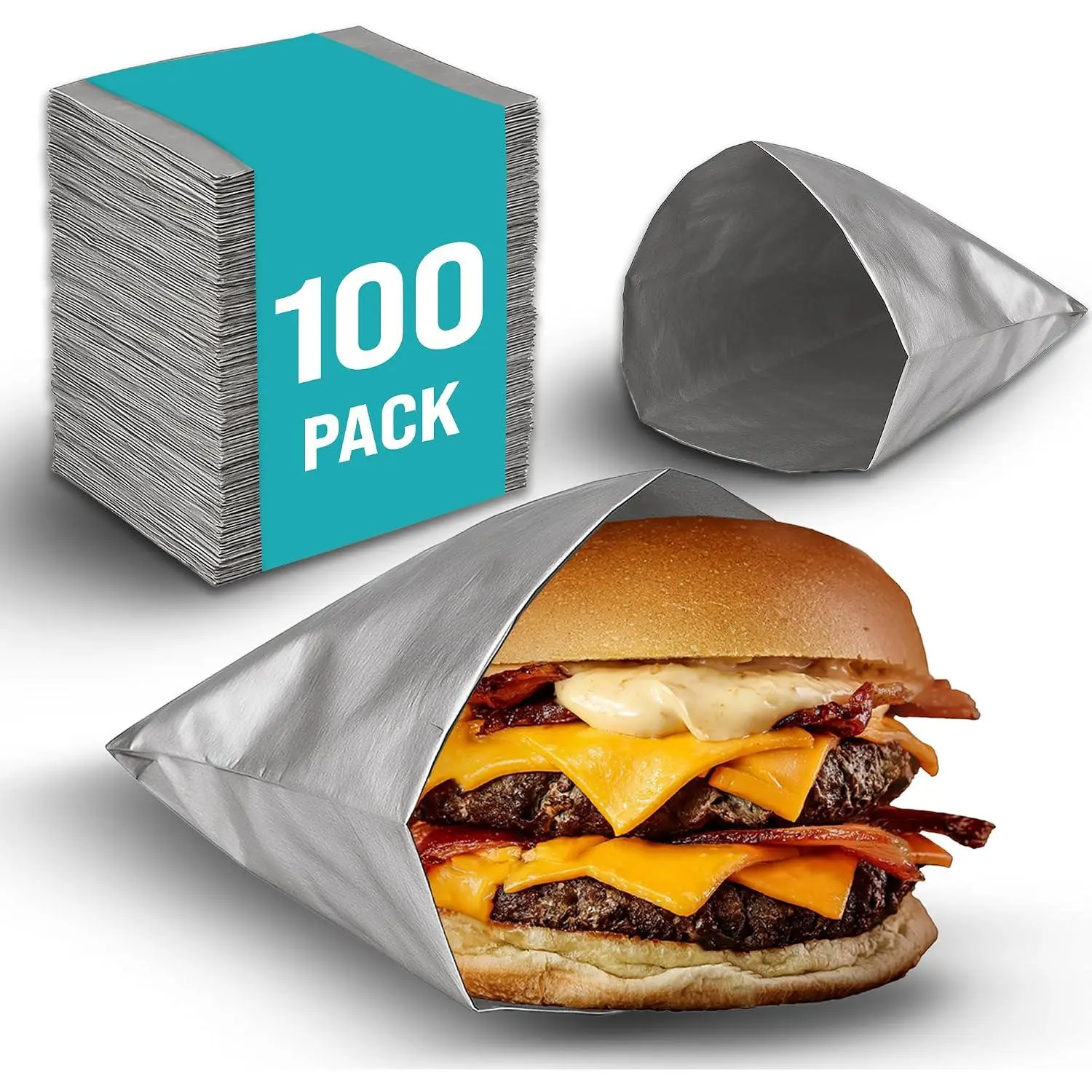 Foil Hamburger Bags, -Resistant, 100 Pack | Burger Wrappers for Hot Sandwiches, Paninis, BBQ,  , Restaurants, Delis, and Takeout