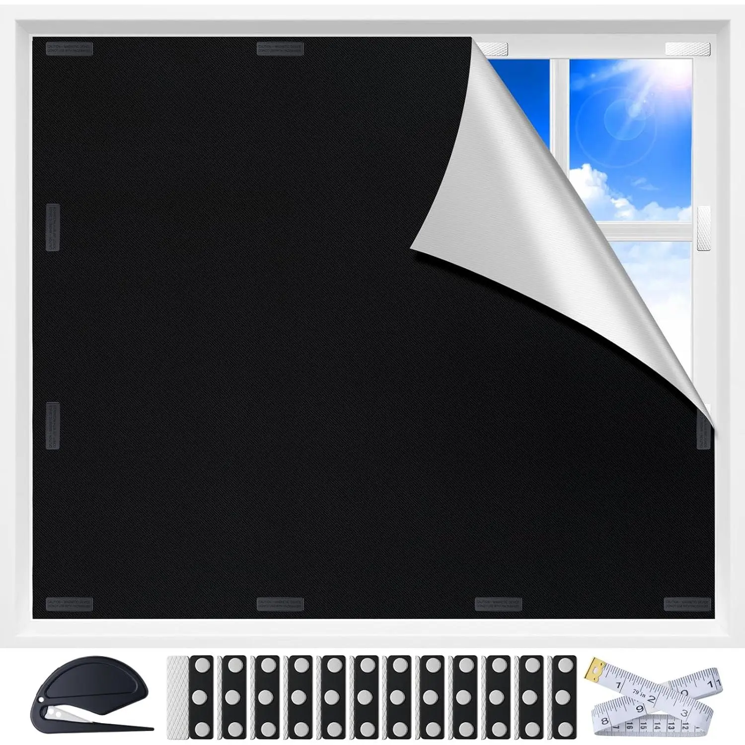 Blackout Window Cover for Bedroom, Portable Temporary No Drill Blackout Curtains, Removable Window Blinds for , RV, Media Room, 420D Oxford Fabric, 39x57 Inch, Black