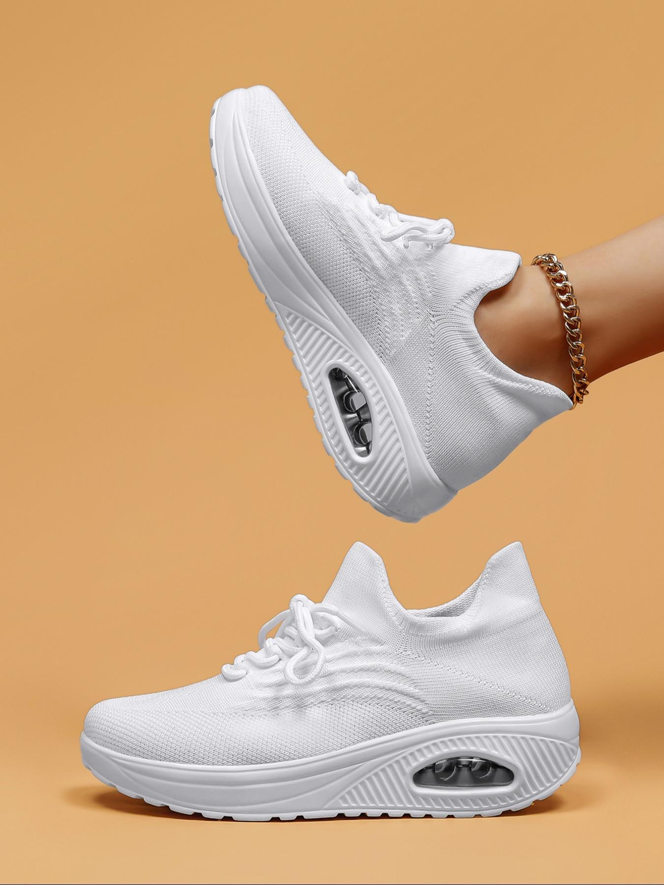 Women's Fashionable Ditsy Floral Print Lace Up Low Top Sneakers, Casual Breathable Comfortable Sports, All-match Round Toe Shoes for Daily Wear, Knitted Running Shoes