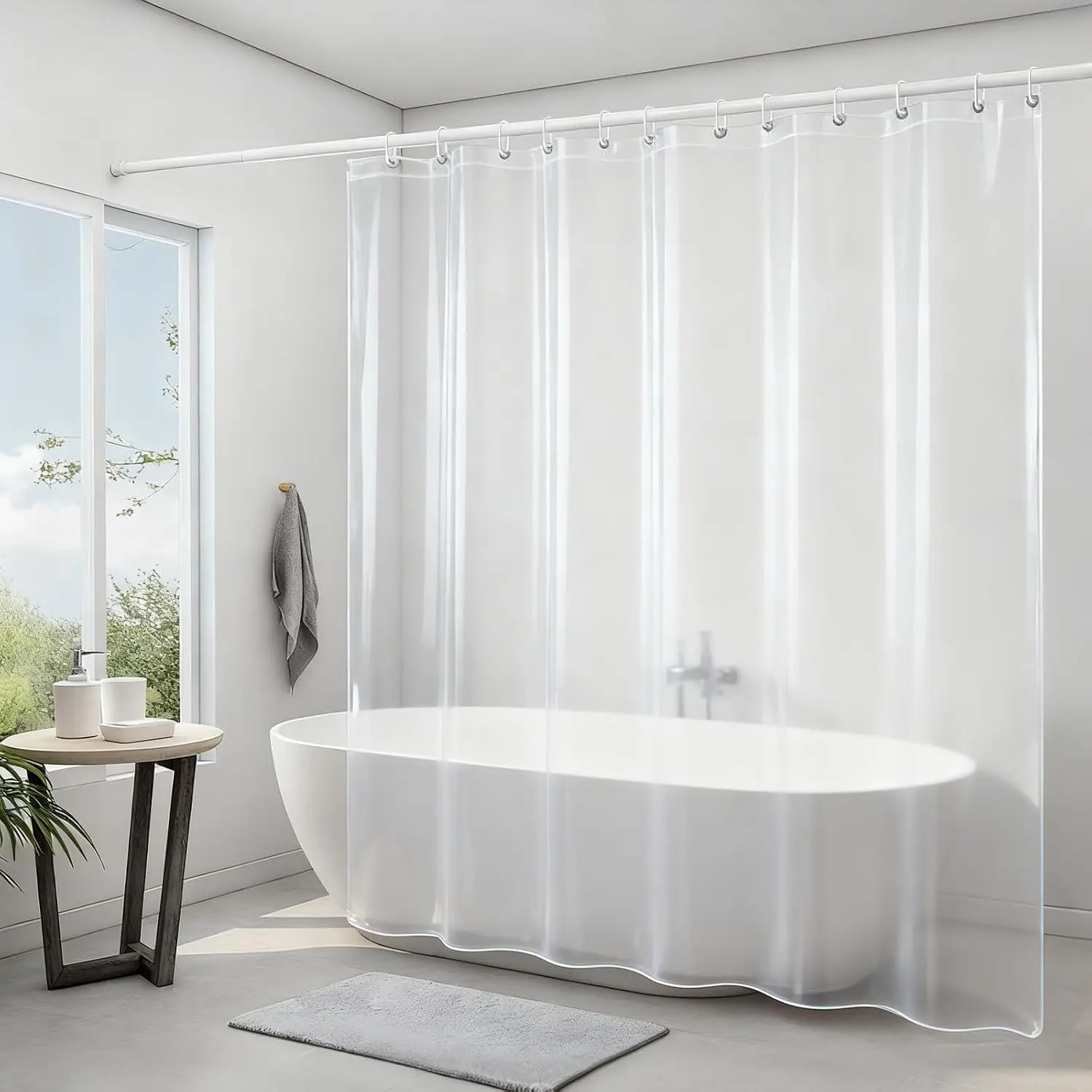 Plastic Shower Liner Clear - PEVA  Heavy Duty Shower Curtain 8G with Rustproof Grommet and 12 Plastic Hooks- 54x72in (Clear)