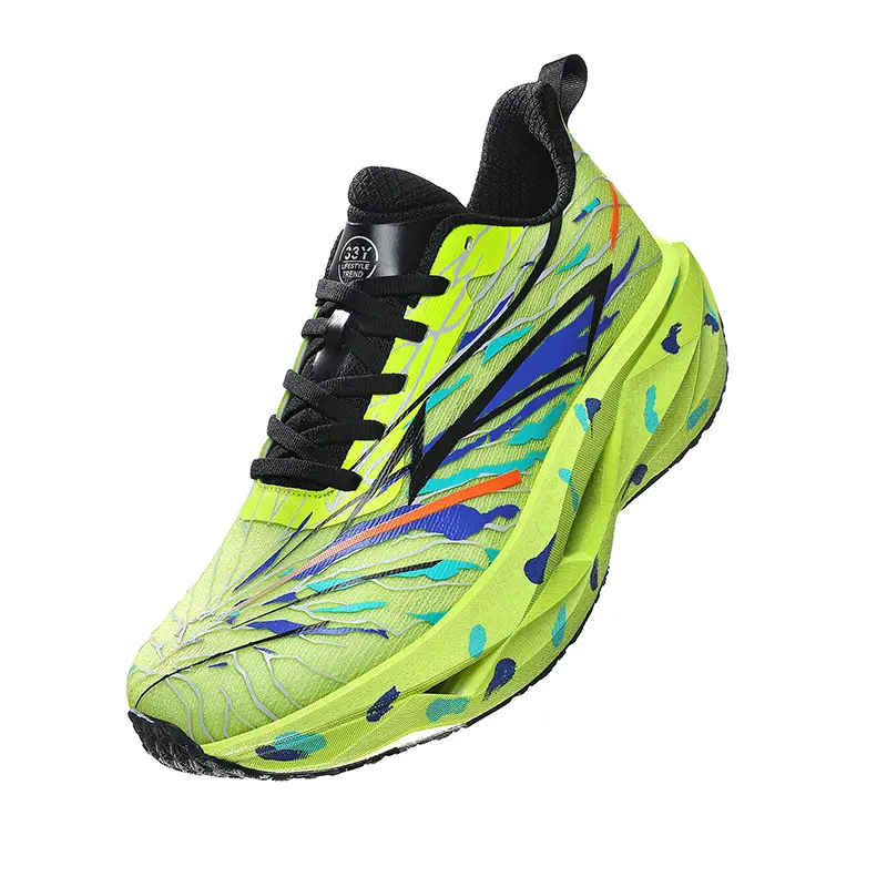 XORAM A563 Men's Casual Athletic Sneakers - Hydrogen Speed Lightweight Hollowed-Out Flyknit Mesh Footwear, Colorful Splash-Ink Print, Thick-Soled Cushioning, Anti-Slip Runner for Racing, Running, Sports Training, Sneaker, Closed