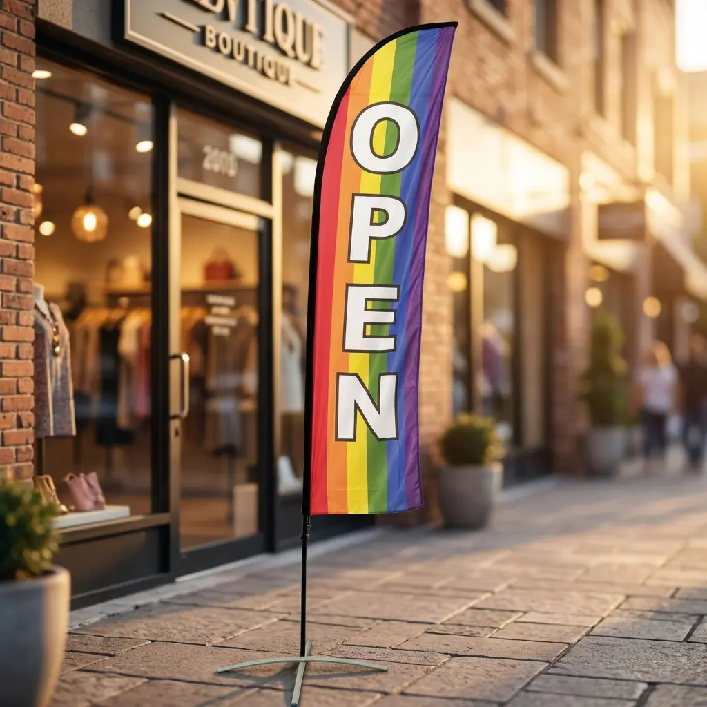 1pc High-Definition Digital Print Open Feather Flag, Rainbow Color Outdoor Promotion Flag, Eye-Catching Visual Marketing Flag for Stores and Supermarkets 10FT Open Feather Flag Advertising Flags for Outside Businesses