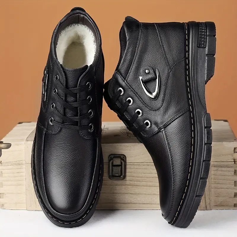 Men's -Lined Warm Boots , New Winter Style Men's Top-Grain Genuine Leather -Lined Work Boots with -Lined Inner Lining for Cold Weather Warmth, Maximum Heat Retention, Full Coverage Sizes 38-48, High-Top Lace-Up Design! Crafted from Selected