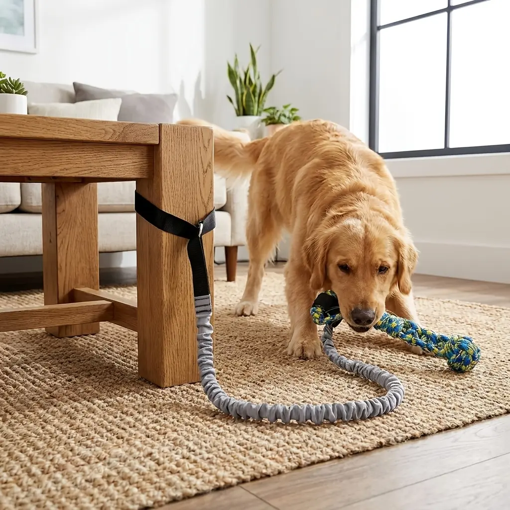 Dog Outdoor Bouncy Rope Tug Toy - Hangable Tree-Mounted Interactive Toy with Attached Leash, Pet Supplies Accessory for Small to Large Breed Sizes, All Breed Sizes
