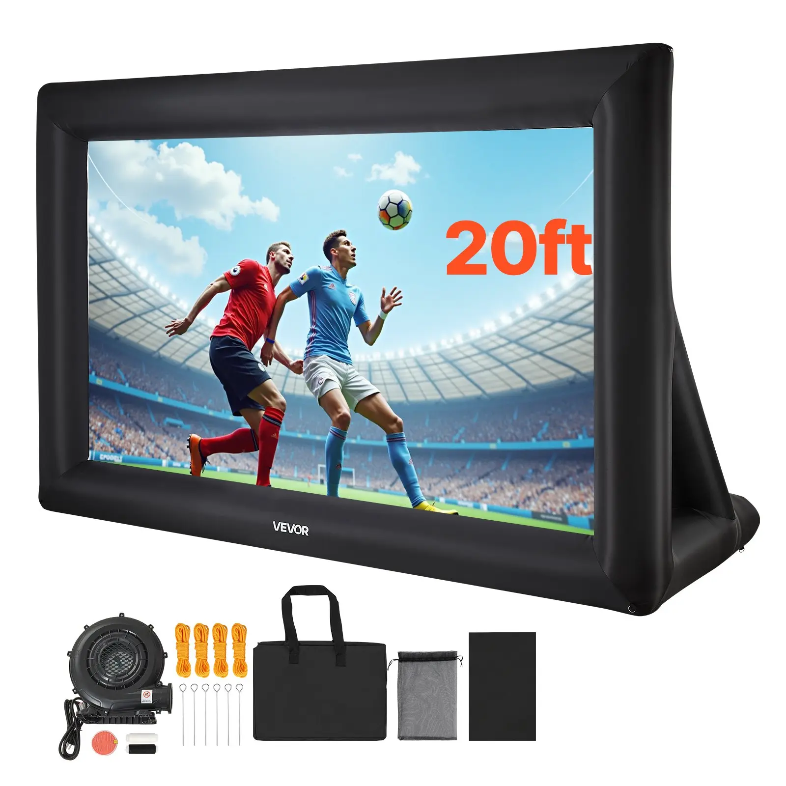 【Summerfinds】VEVOR 20FT Inflatable Projector Screen, Inflatable Movie Screen Outdoor with 250W Air Blower Projector Screen Oxford Fabric Material Blow Up Screen for Outdoor Backyard, Home Theater, Theme Party