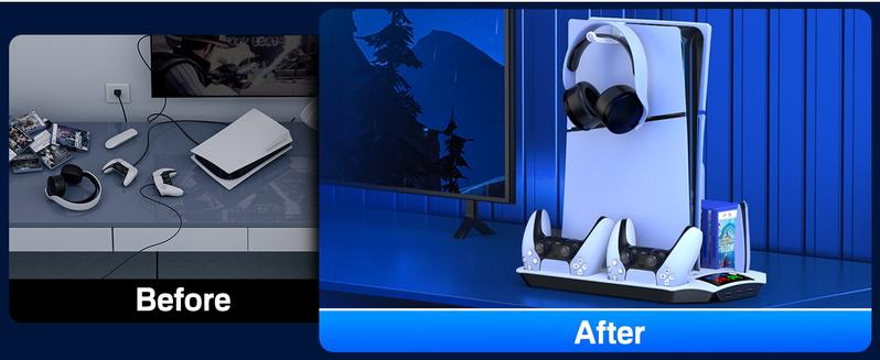 PS5 Slim Stand and Turbo Cooling Station with Dual Controller Charger Station for Playstation 5, PS5 Console Accessories with 3 Levels Cooling Fan 13-Game Organizer Headset Holder for PS5 Digital/Disc