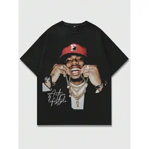 ROMWE MEN Street Life Summer Casual Graphic Men'S Portrait Printed Short Sleeve T-Shirt, Suitable For Daily Wear In Spring And Summer, School