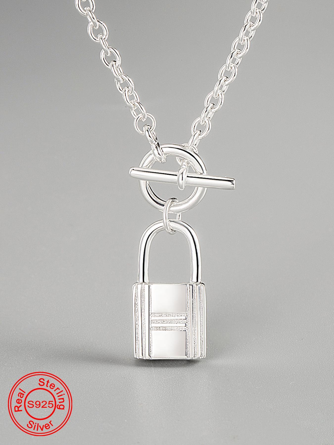 925 Sterling Silver Creative Lock Pendant Necklace, Fashion OT Buckle Necklace for Party Clothing Decor, Trendy All-match & Exquisite Jewelry for Birthday Gift, Stylish Necklace, Accessories for Women, Decoration Necklace
