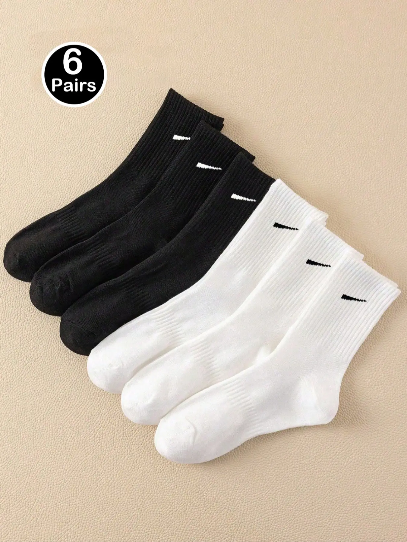 6 Pairs Plain Mid-Calf Socks, Breathable Sporty Tube Socks, Unisex Casual Fashion Socks for All Seasons