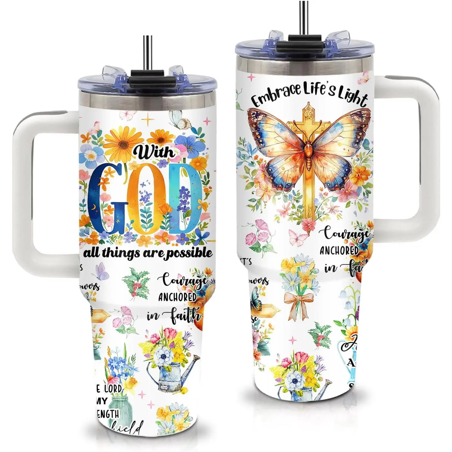 Christian Gifts for Women - 40oz God Tumbler with Straw and Handle, Religious Insulated Tumbler for Mom, Bible Verse Tumblers for Girls, Scripture Coffee Tumblers, Birthday Faith Base Gifts Believers