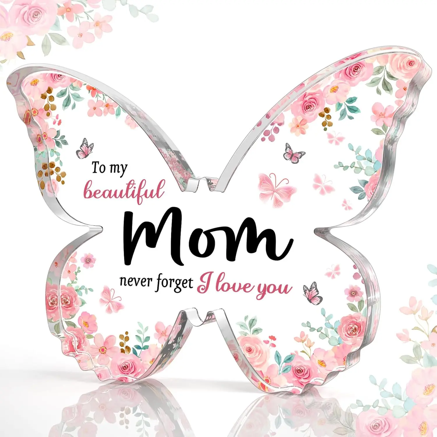 Small UV Print Acrylic Butterfly Plaque Keepsake (5x3.8x0.5 in) - Unique Mom Gift for Christmas, Mothers Day - Decor Signs for Mom from Daughter Son