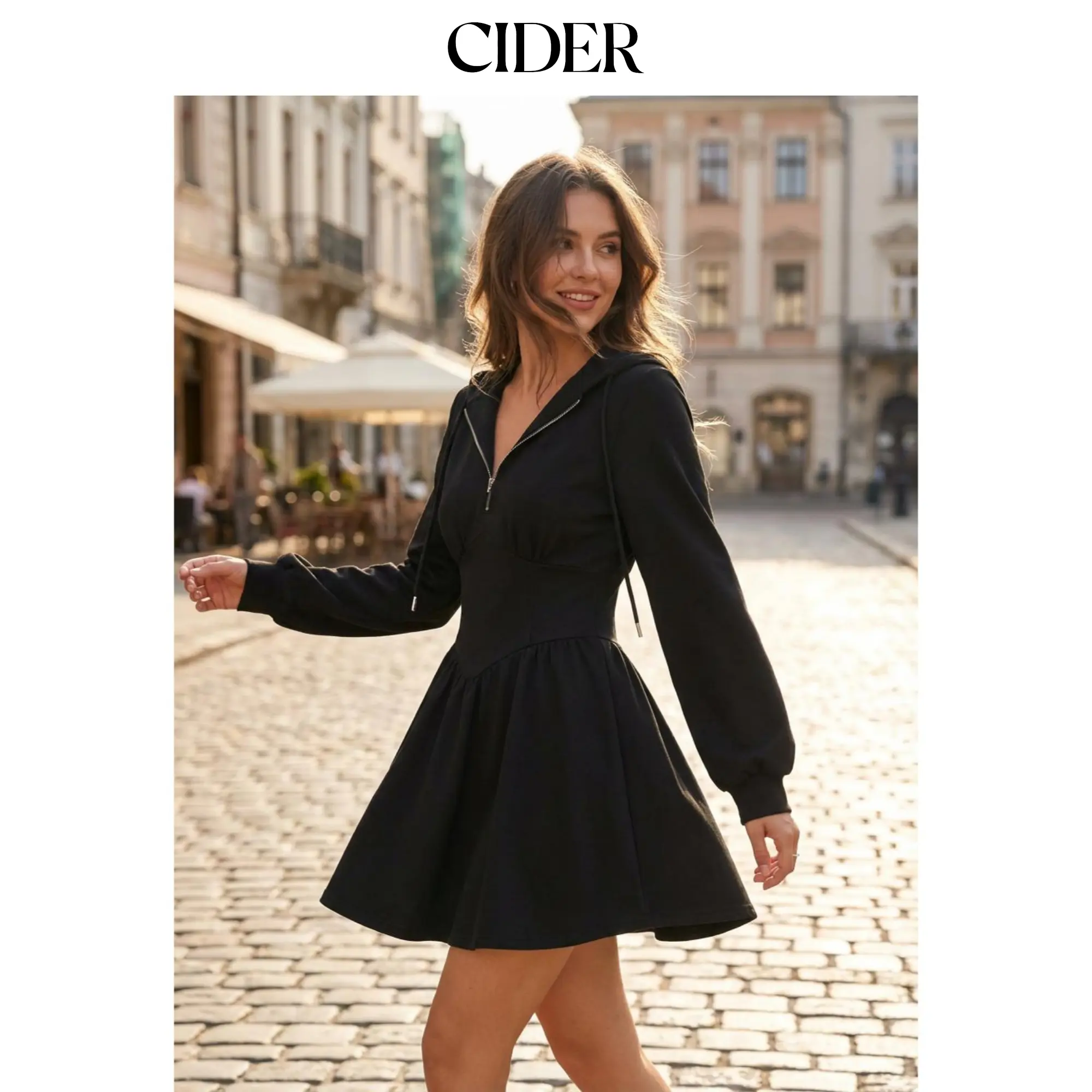 Cider Cotton-blend Hooded Lantern Sleeve Ruched Sweatshirt Mini Dress SohoChic Cider Cotton-blend Hooded Lantern Sleeve Ruched Sweatshirt Mini Dress SohoChic