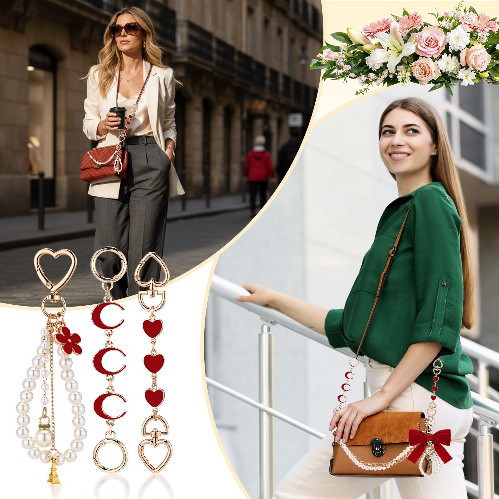 5 Pcs Bag Extender Chain Gold Pearl Purse Chain Ribbon Bow Keychain Extender Bag Strap Purse Charms Accessories for Handbag Y2K Aesthetic Bag Accessories Bag Charm Keychain Accessory Gifts for Women keychains for women