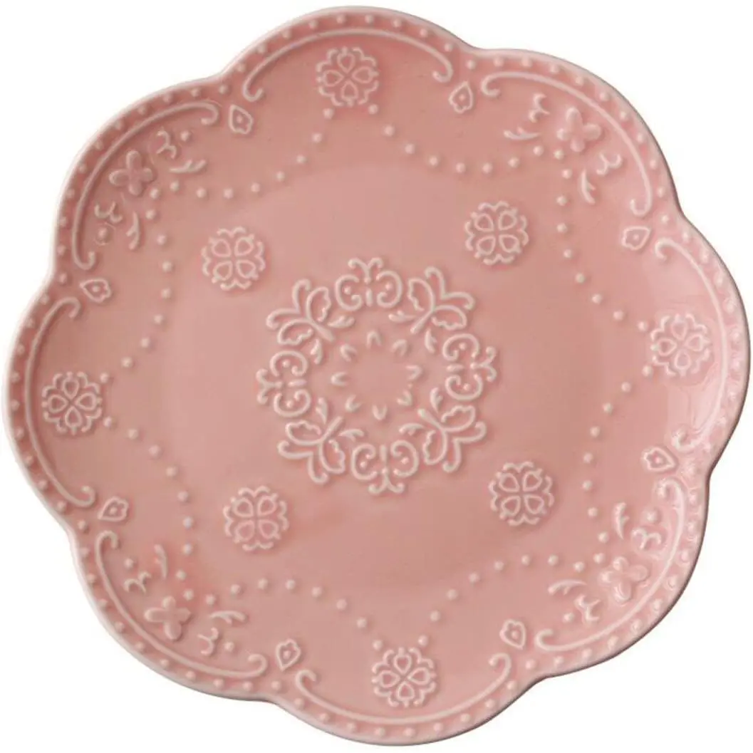 Ceramic Plate, Round Embossed Lace Plate (, 6-inch)