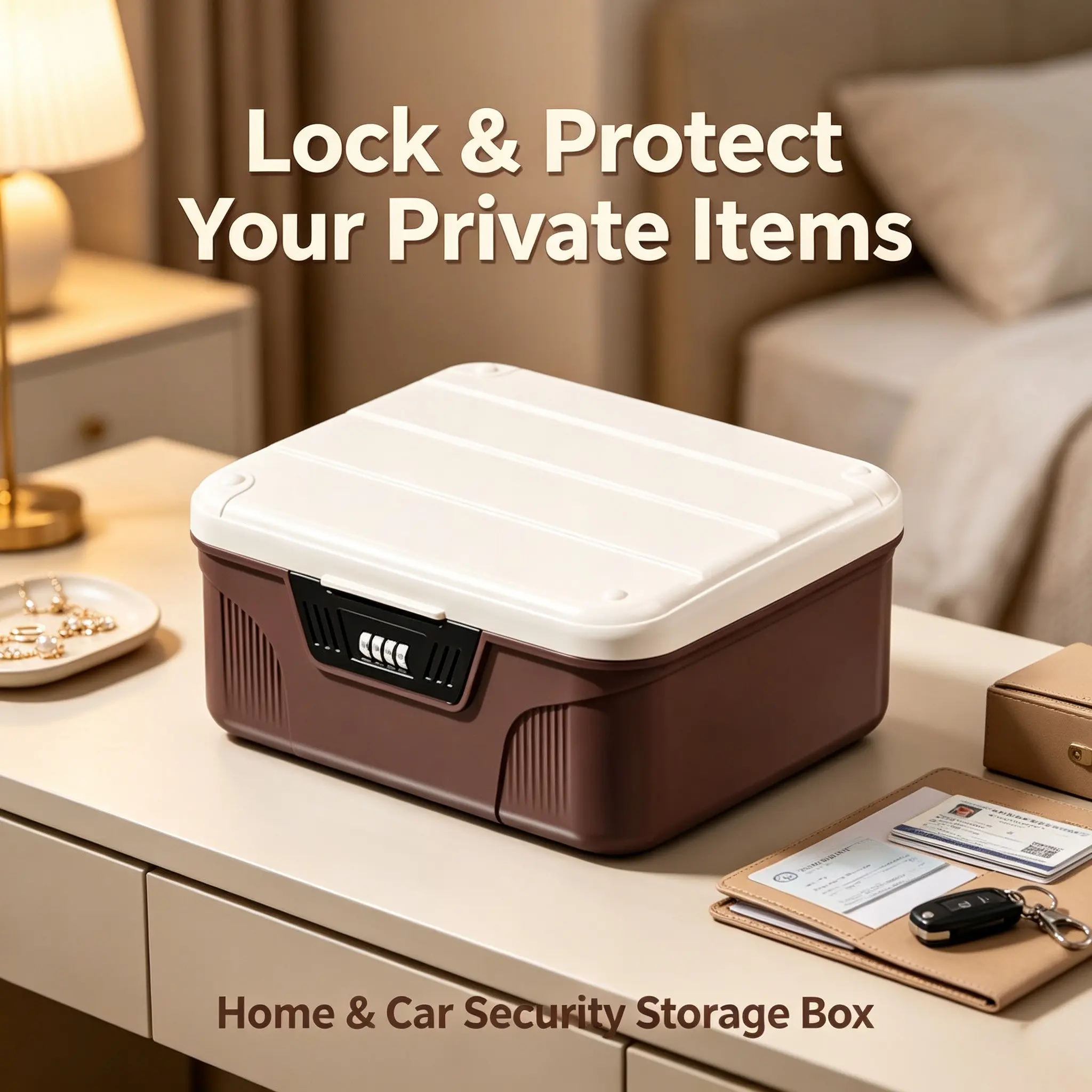 Password Lock Privacy Storage Box, Home Jewelry Document Safe, Portable Car Use, Small Security Organizer, Dustproof Important Items Vault