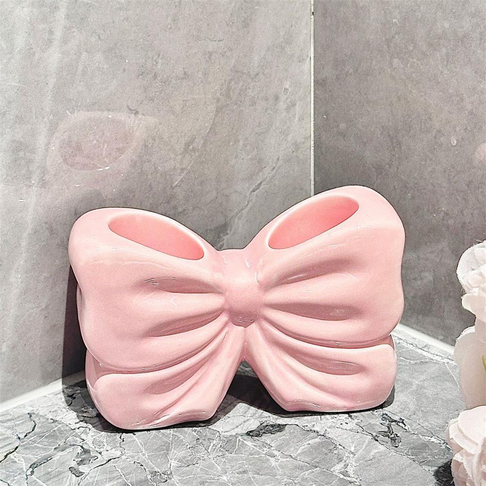 Bowknot Design Toothbrush Holder, 1 Count Ceramic Toothbrush Storage Rack, Bathroom Supplies for Home Hotel Salon Dormitory, Toothbrush Cup Holder