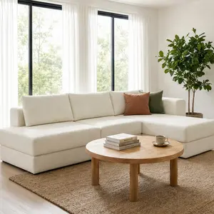 ARCH Modular L-Shaped Sectional Sofa 113" Corner Couch with Double Layer Cushions Chenille Upholstery Beige 4-Seat Living Room Furniture Set with Pillow Back Square Arms American Design, Beige Color Options, Chenille Material, 4 Seat Seat Count