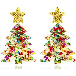 Women's Christmas Tree Drop Dangle Earrings - Colourful Lead-Free Costume Jewelry for Dad Gifting, Anniversary, Birthday