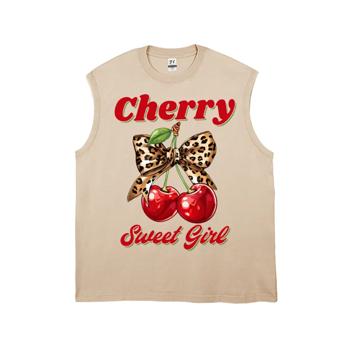 Unisex Sweet Girl Leopard Bow Cherry Campus Spicy Girls Graphic Washed Vest Personalized Pattern Y2k Clothing Round Neck Washed Vest,Women's Clothing 100% Cotton, Menswear, Top, Vintage Style,Summer Casual Oversized