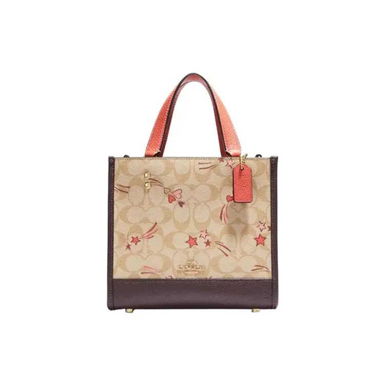 COACH Dempsey 22 Tote Bag for Women – Classic Monogram PVC, Small, Dark Brown and Khaki