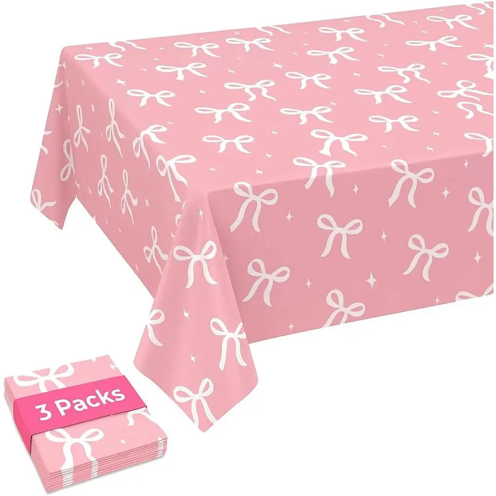 3 count Plastic  Bow Tablecloths,54*108inch Large Disposable Tablecover for Birthday, Family Gathering, Thickened Table Decoration for Picnic, Barbecue, Dinner, Party Supplies for Indoor&Outdooor