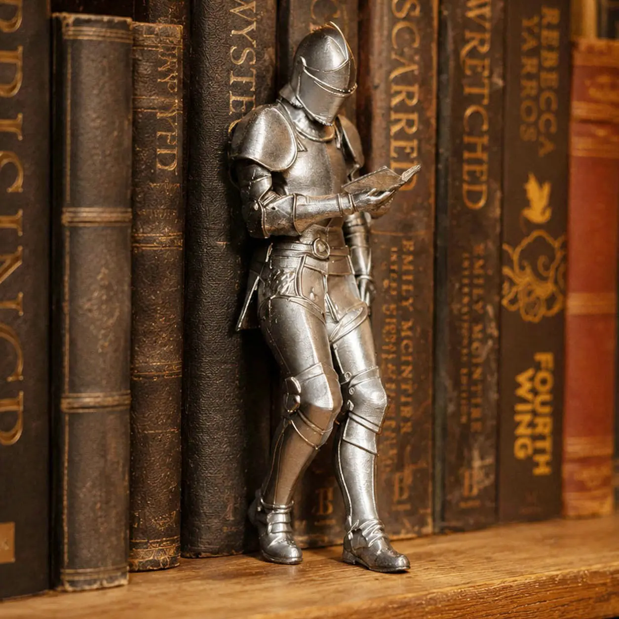 Medieval Knight Book Nook, Armored Book Lover Figurine, Fantasy Bookshelf Decor, Unique Gift for Readers, Whimsical Medieval Knight Statue