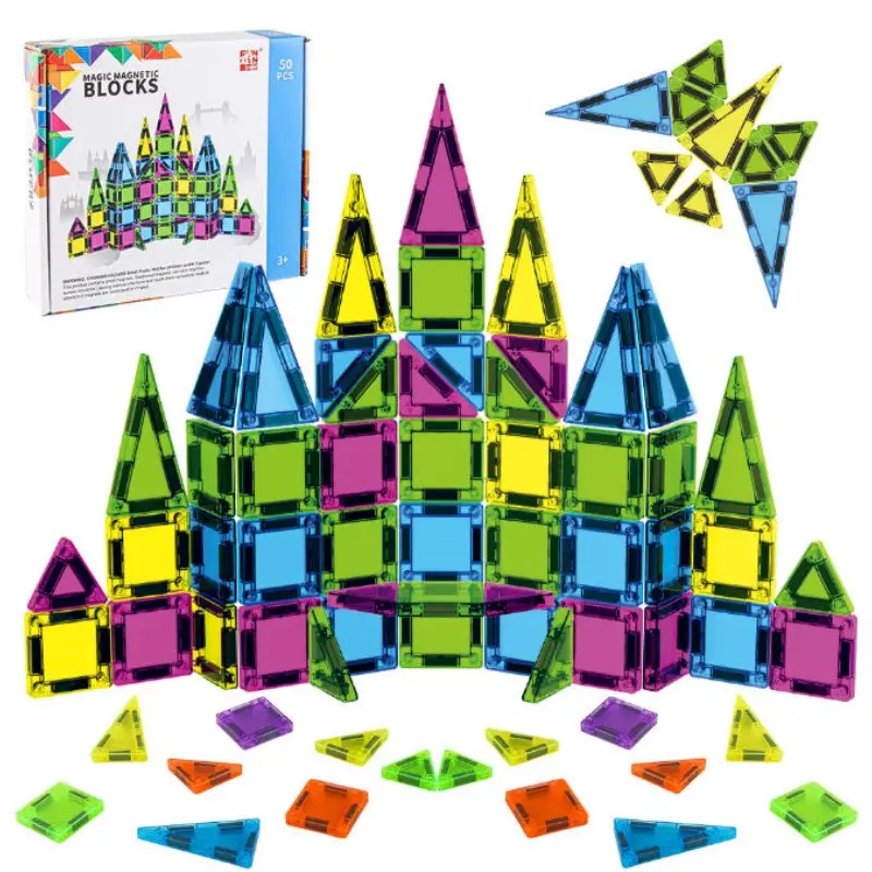 Colorful Magnetic Tiles Set, Strong Magnet Building Blocks, Educational Construction Toy for Boys and Girls, Versatile Castle Puzzle Game