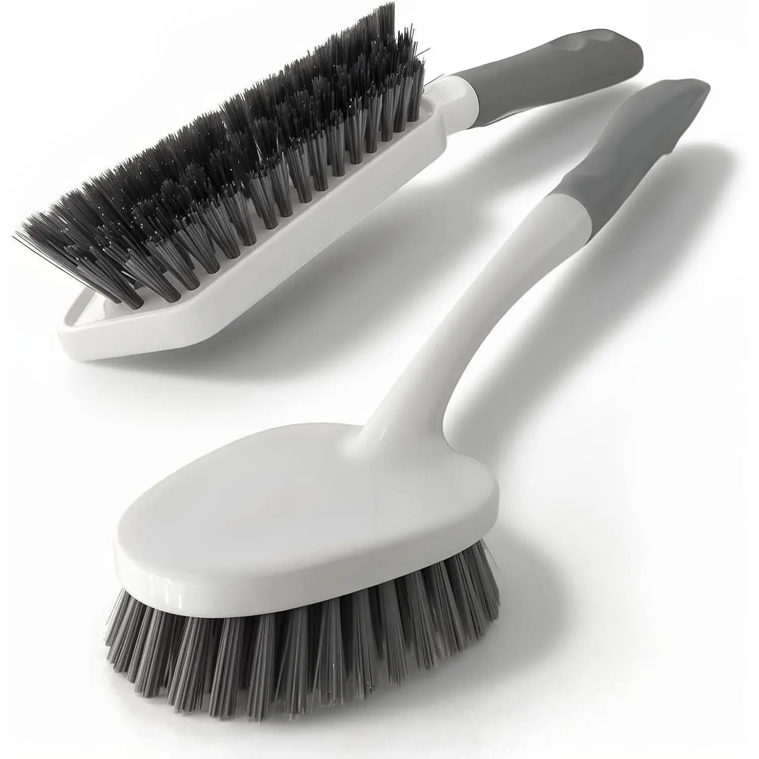 2-Pack Heavy Duty Synthetic Cleaning Brush Set with Stiff Bristles & Long Handle, Multi-Purpose Cleaning Tools for Bathroom, Floor, Grout