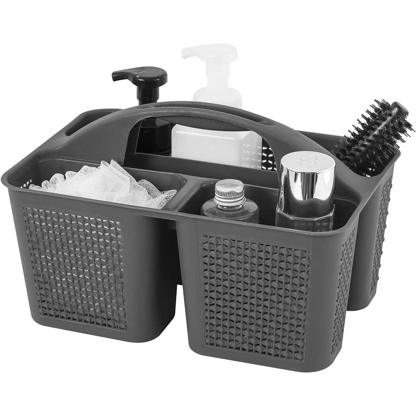Dark Grey Open-Top Plastic Portable Shower Caddy Bucket - Storage Baskets with Handle, Compartments for Bathroom, Kitchen Storage Organizer