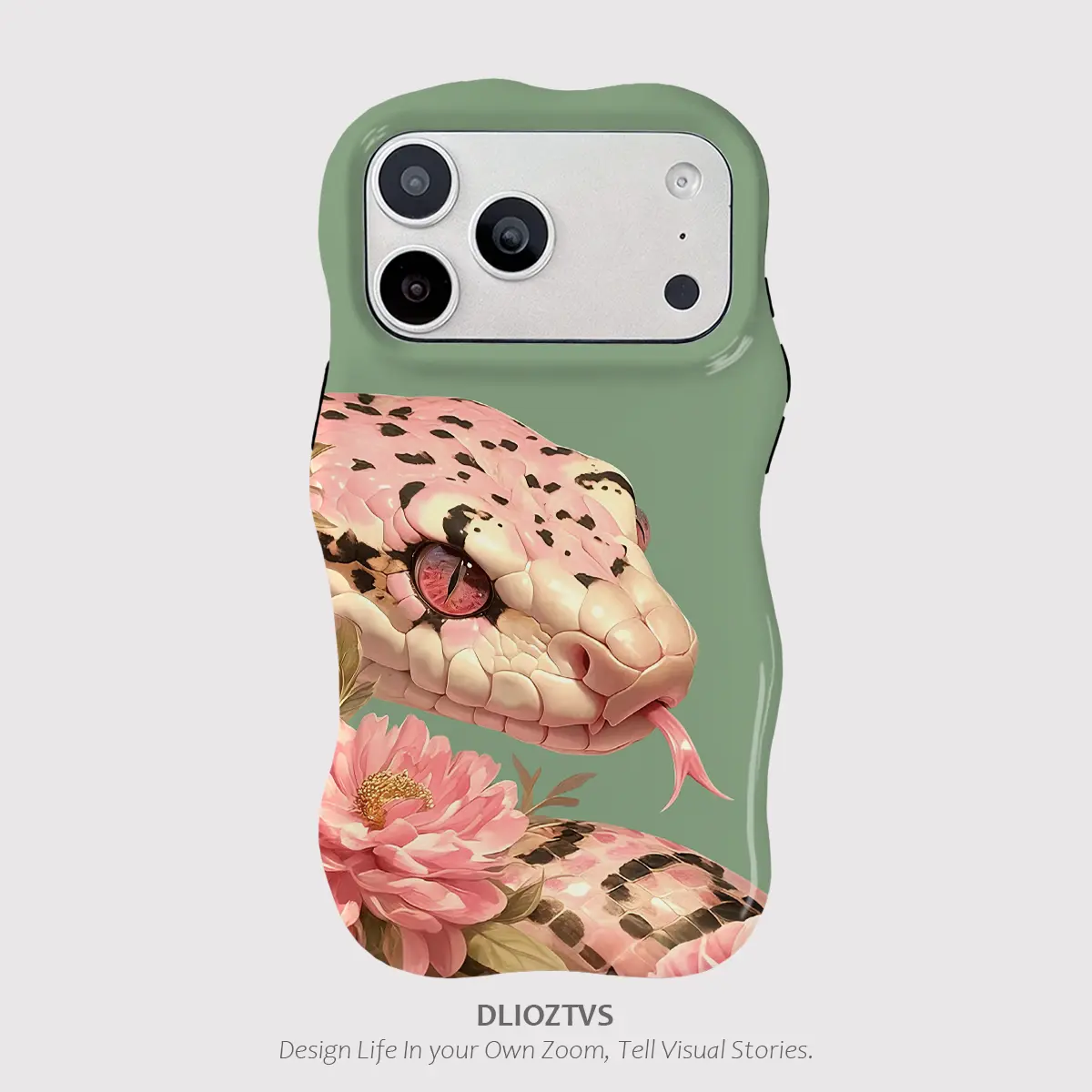 Pink Black Striped Python Pattern Phone Case for iPhone 17 Pro Max Air 16 15 14 13 12, Cute Wavy Curved Edge Glossy Protective Shockproof Rugged Cover, Dual Layer Soft Silicone Inner Shell + Hard Plastic Outer Shell, Perfect Gift