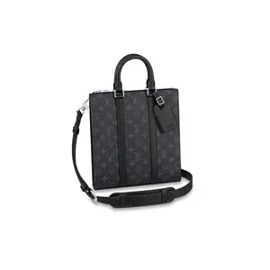 Louis Vuitton Sac Plat Crossbody Bag for Men – Detachable Adjustable Strap, Coated Canvas with Leather Trim, Sheet Music Style, Black