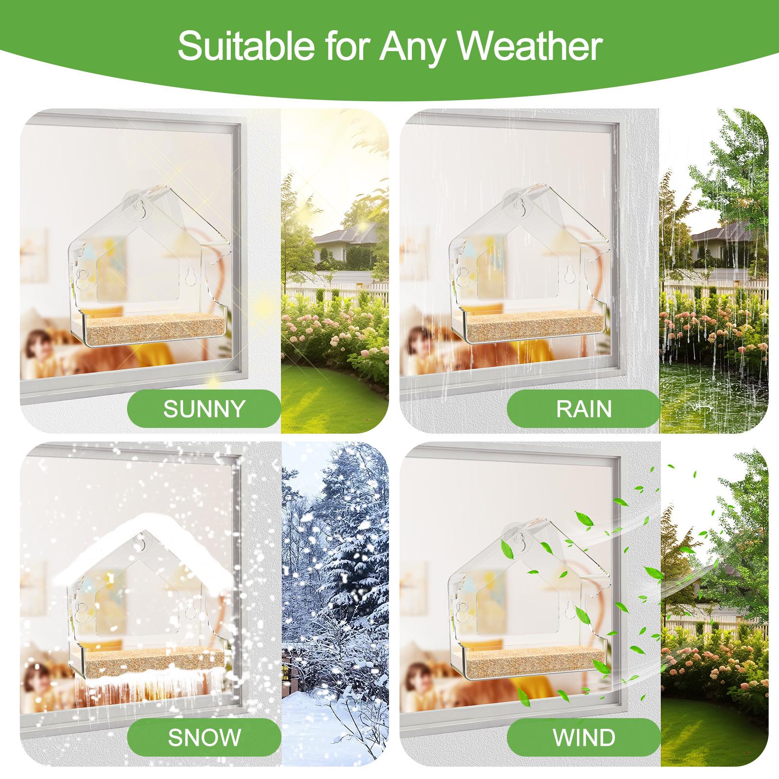 Acrylic Window Bird Feeder, Transparent Wall-Mounted Wild Bird Feeding Tray, Clear Strong Suction Cup Outdoor Feeder for Cardinals Finches Bluebirds, Weatherproof Seed Tray for Garden Patio