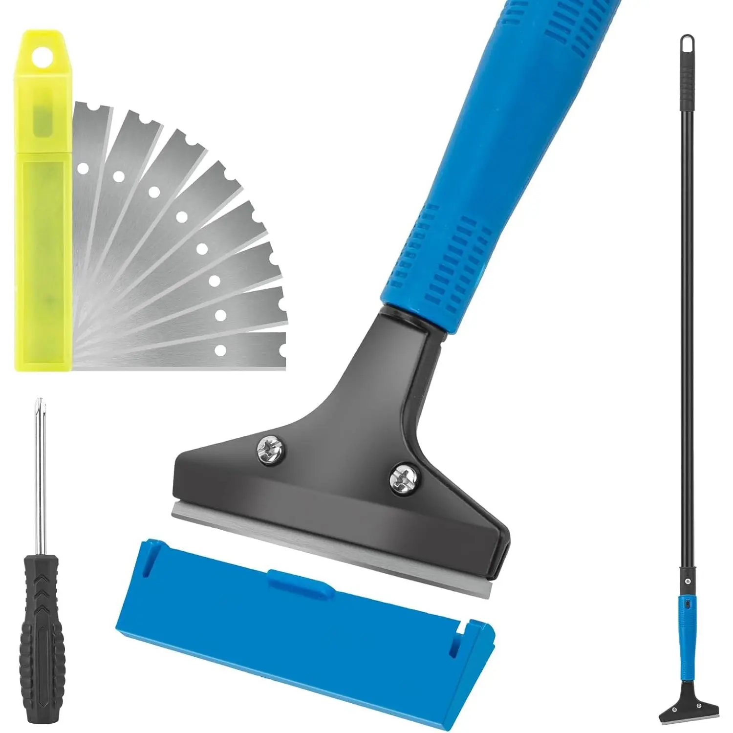 Scraper Duty, 4" Wide Blade Scraper Tool with 45.7" Long Handle, 10PCS Blades, Scraper for Wall Gum Tile Glue Linoleum Sturdy