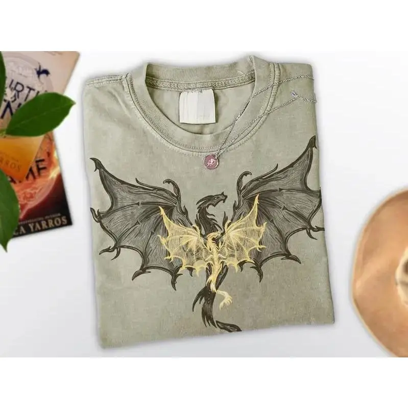 Unisex Round-Neck Short-Sleeve Fantasy Dragon Graphic T-Shirt - Streetwear Casual Sports Top, Book Lover Gift, Dragon Rider Apparel, Sporty Sports Tops
